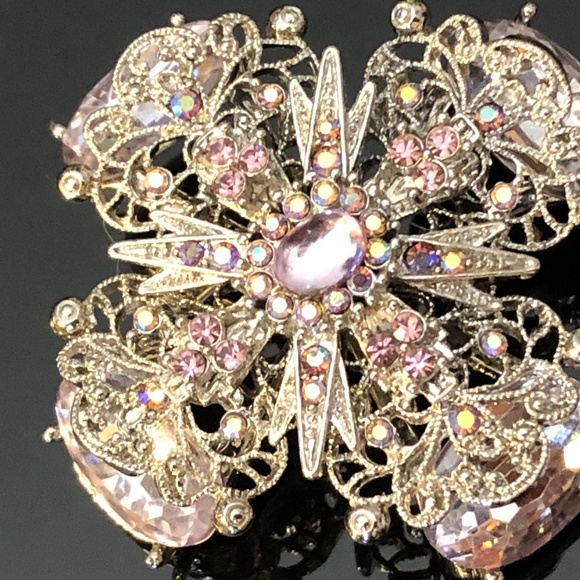 VTG Estate Silver Starburst Filigree Lavender/AB Stones Haute Couture Brooch - Picture 3 of 9